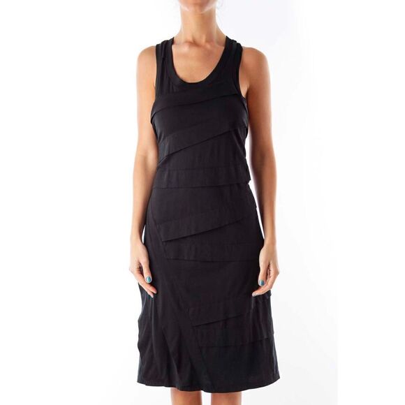 CLU x ANTHROPOLOGIE Black Layer Tiered Stretch Cotton Midi Bodycon Racer… - Picture 5 of 11